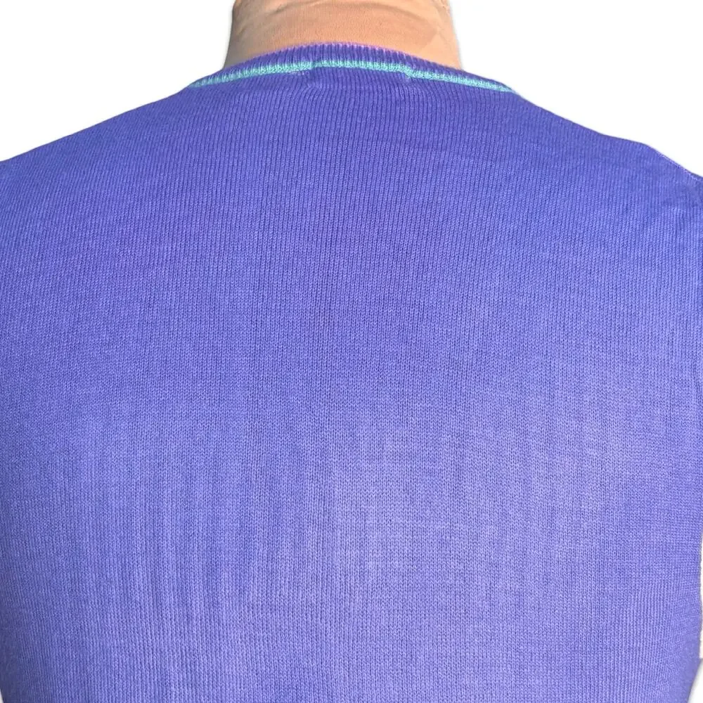 Vintage 90s Purple Sweater Vest V Neck Preppy Tennis Country Club Knit Medium